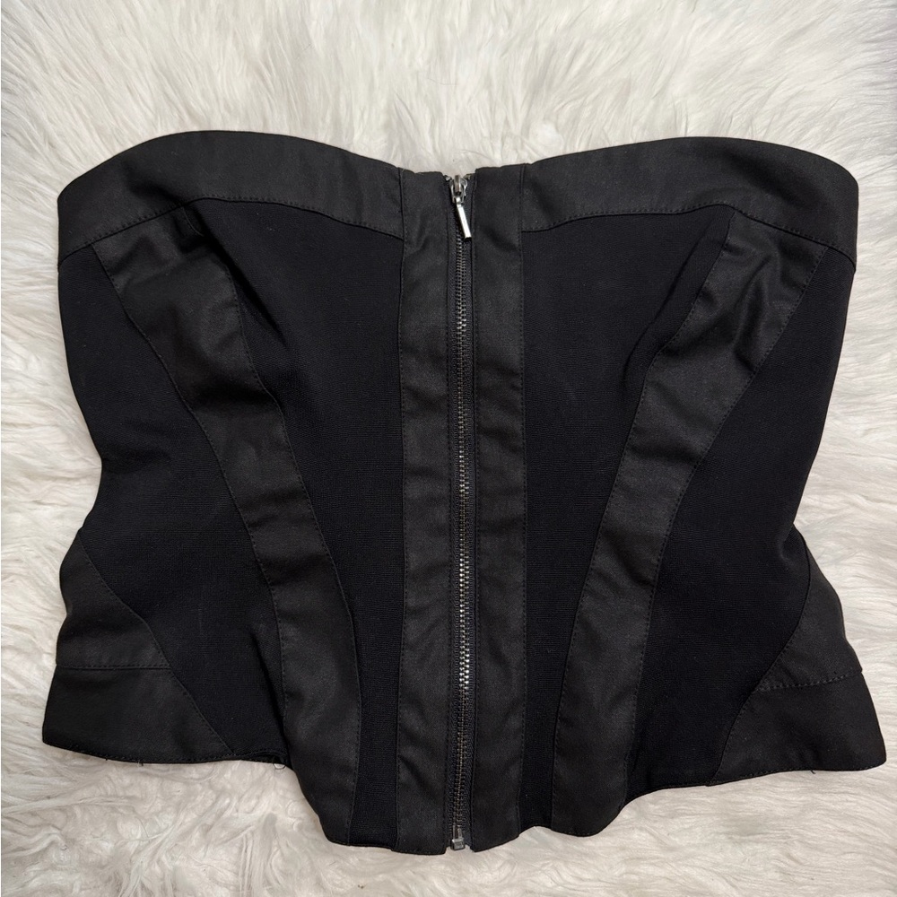 Bebe Black Strapless Front Zip Corset Bustier Top XS